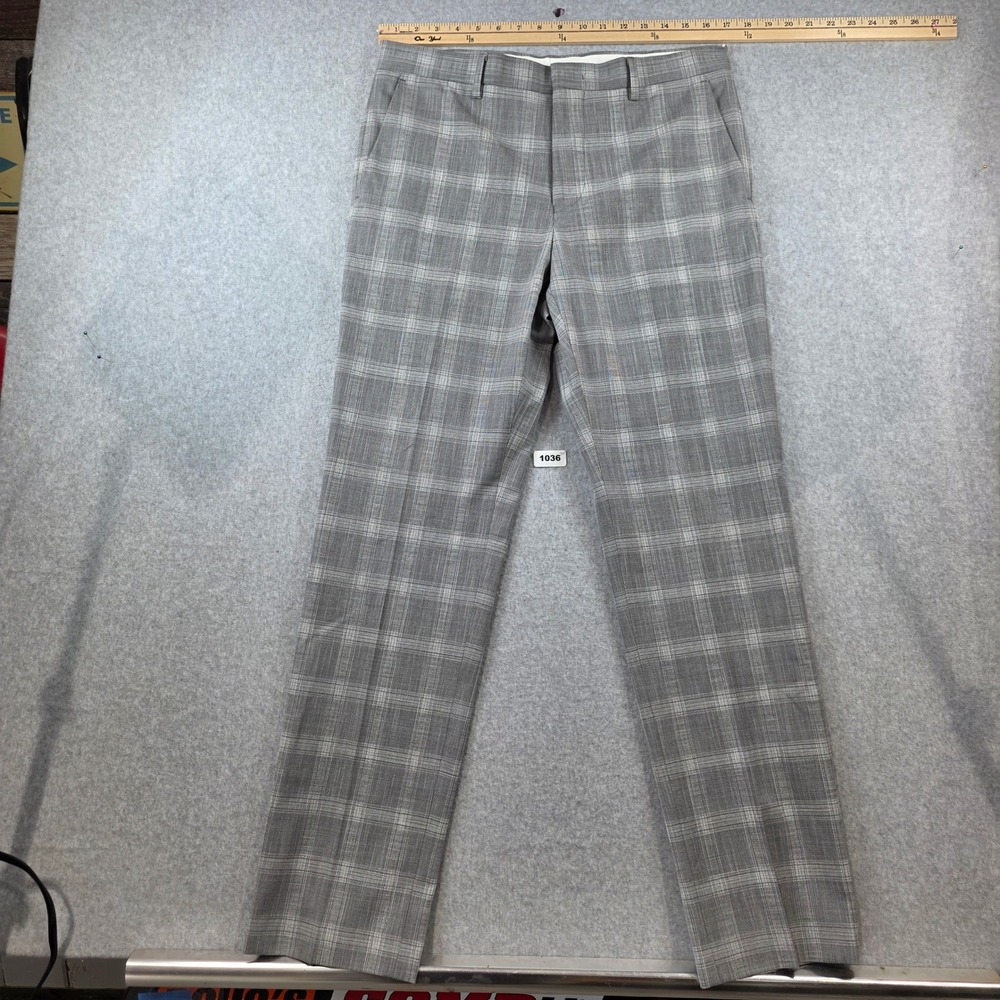 Murano Alex Fit Grey Plaid Dress Pants Mens 33x32 Ultimate Modern Comfort